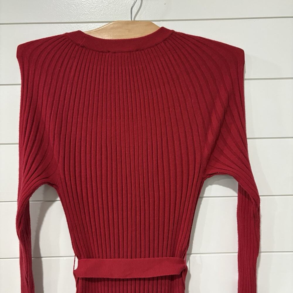 Ann Taylor | Dress Long Sleeve Ribbed Red Midi Length- Size Small - Picture 6 of 9